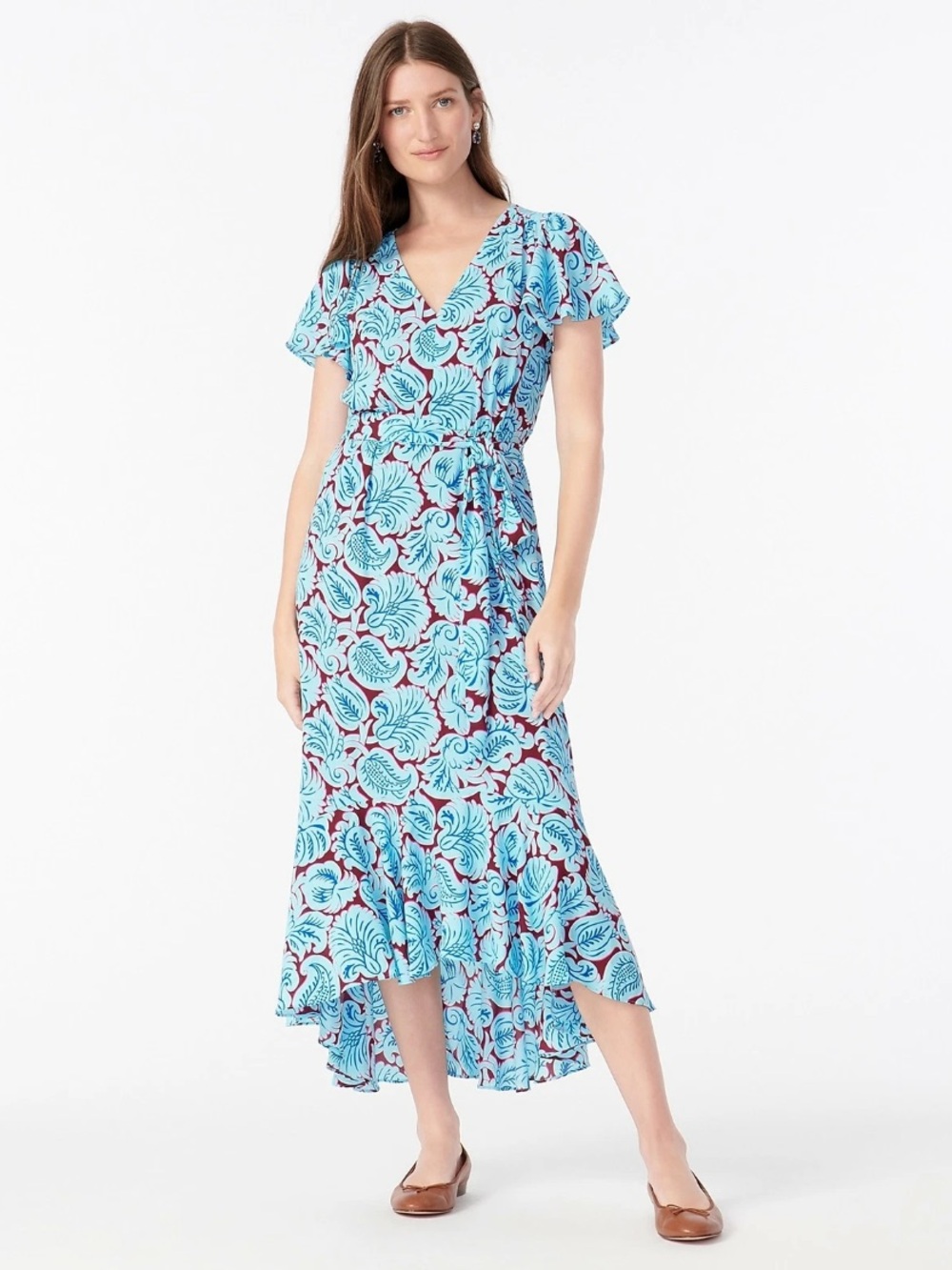 NWT J CREW Flutter Hem Maxi Dress 8 Wedding Guest V-Neck JCrew